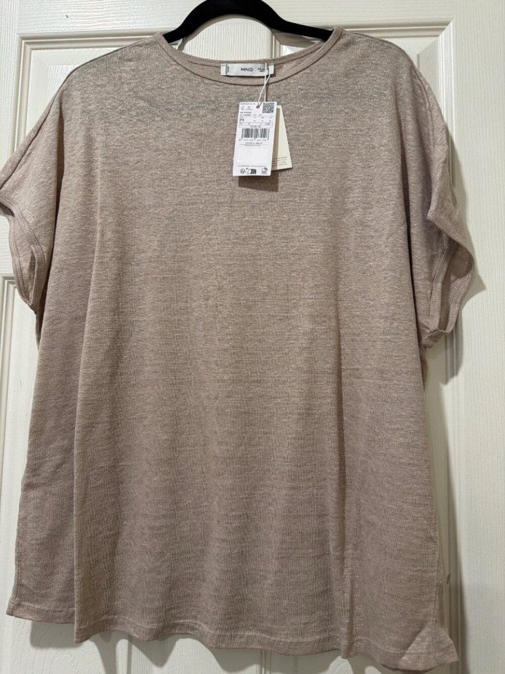 Mango Womens Linen T-Shirt Beige Medium Lightweight Casual
